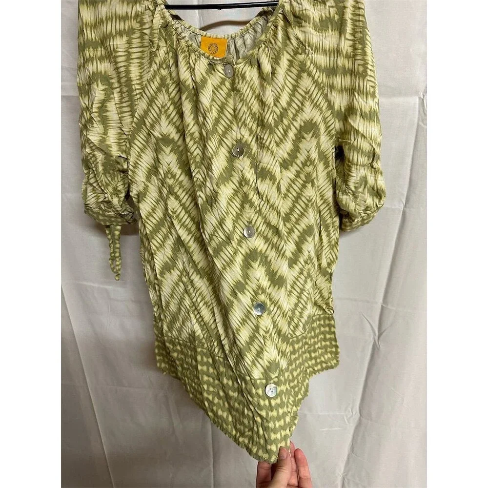 Ruby Rd XL Green Abstract Print Peasant Boho Button Front Rayon Blouse - Picture 4 of 8